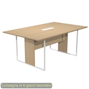 Tavolo riunioni con top access Bianco 180x110xh.74,4 cm strutura in metallo Bianco Blade Artexport piano Rovere-0