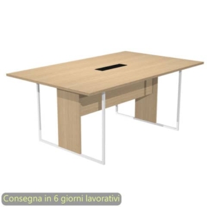 Tavolo riunioni con top access Nero 180x110xh.74,4 cm strutura in metallo Bianco Blade Artexport piano Rovere-0
