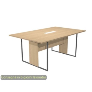 Tavolo riunioni con top access Bianco 180x110xh.74,4 cm strutura in metallo Antracite Blade Artexport piano Rovere-0