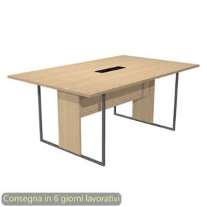 Tavolo riunioni con top access Nero 180x110xh.74,4 cm strutura in metallo Antracite Blade Artexport piano Rovere-0