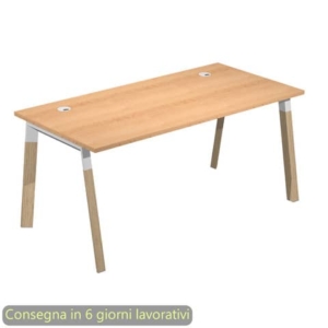 Scrivania piano Faggio 160x80xh.72,5 cm gamba inclinata legno e metallo Bianco Artexport piano Faggio - W160-6-AM-0