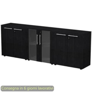Composizione tre armadi bassi 2 ante vetro 242,8x43xh.81,4 cm Flora Artexport Nero venato frassino - 930T-67x2-68/8-0