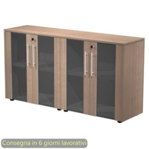 Coppia armadi bassi ante vetro-melaminico con serratura 162,8x43xh.81,4 cm Flora Artexport Noce arabis - 930C-68x2/K-0