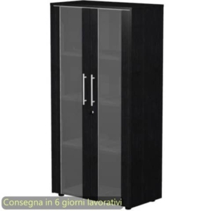 Armadio medio con ante vetro/melaminico 82,8x43xh.158,2 cm Flora Artexport Nero venato frassino - 937-74/8-0