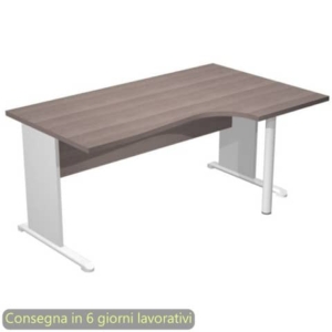 Scrivania angolare destra Frassino toscano 160x60/80/100xh.72 cm gamba a pannello Grigia e piede metallico Presto Compact-0