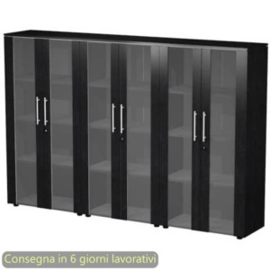 Composizione 3 mobili medi con ante vetro/melam. 162,8x43xh.158,2 cm Flora Artexport Nero venato frassino-0