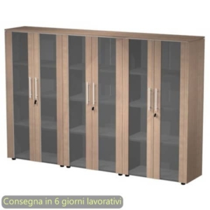 Composizione 3 mobili medi con ante vetro/melam. 162,8x43xh.158,2 cm Flora Artexport Noce arabis - 937T-74x3/K-0
