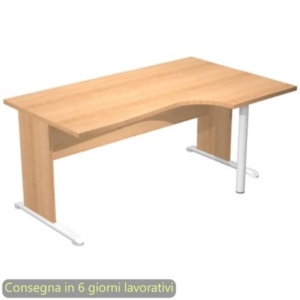 Scrivania angolare destra piano Faggio 160x60/80/100xh.72 cm gamba a pannello e piede metallico Presto Compact 008L11/6-0