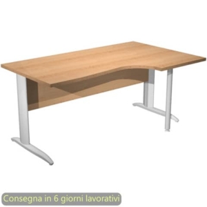 Scrivania angolare destra piano Faggio 160x60/80/100xh.72 cm gamba ad L metallo Bianco opaco Presto Compact 008K211/6/AN-0