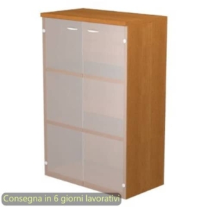 Mobile medio con ante in vetro satinato 80x35xh.120 cm 2 ripiani Presto Artexport Noce chiaro - 035-69G/4-0