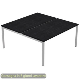 Scrivania bench doppia piano Nero venato frassino 120x164xh.72,5 cm gamba a ponte metallo Grigio Presto Venere Plus 664B-NOPAR/4-0