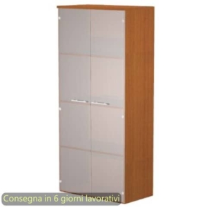Mobile alto con ante in vetro satinato 80x35xh.180 cm 3 ripiani Presto Artexport struttura Ciliegio-0