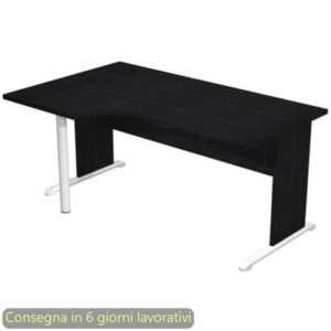 Scrivania angolare sinistra Nero venato frassino 160x60/80/100xH72 cm gamba a pannello in melaminico Presto Compact - 009PAN11/8-0