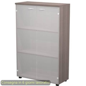 Mobile medio con ante in vetro satinato 80x35xh.120 cm 2 ripiani Presto Artexport Frassino toscano - 035-69G/F-0