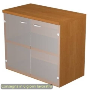 Mobile basso con ante in vetro satinato 80x35xh.72 cm Presto Artexport Noce chiaro - 030-67G/4-0