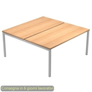 Scrivania bench doppia piano Faggio 120x164xh.72,5 cm gamba a ponte metallo Grigio Presto Venere Plus 664B-NOPAR/4-0