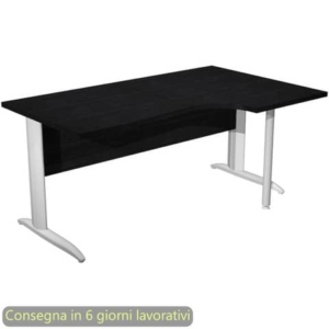 Scrivania angolare destra Nero venato frassino 160x60/80/100xh.72 cm gamba ad L metallo Bianco opaco Presto Compact 008K211/8/AN-0