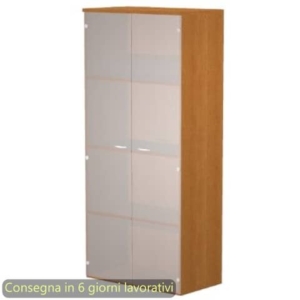 Mobile alto con ante in vetro satinato 80x35xh.180 cm 3 ripiani Presto Artexport Noce chiaro - 038-39-75G/4-0