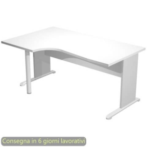 Scrivania angolare sinistra piano Bianco 160x60/80/100xh.72 cm gamba a pannello Grigia e piede metallico Presto Compact-0