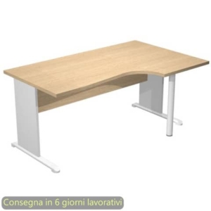 Scrivania angolare destra piano Rovere 160x60/80/100xh.72 cm gamba a pannello Grigia e piede metallico Presto Compact-0