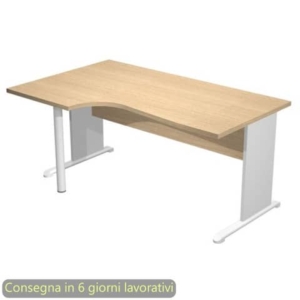 Scrivania angolare sinistra piano Rovere 160x60/80/100xh.72 cm gamba a pannello Grigia e piede metallico Presto Compact-0