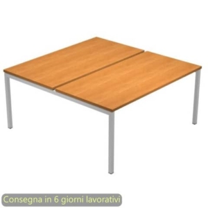 Scrivania bench doppia piano Noce chiaro 120x164xh.72,5 cm gamba a ponte metallo Grigio Presto Venere Plus 664B-NOPAR/4-0