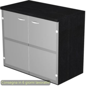 Mobile basso con ante in vetro satinato 80x35xh.72 cm Presto Artexport Nero venato frassino - 030-67G/8-0