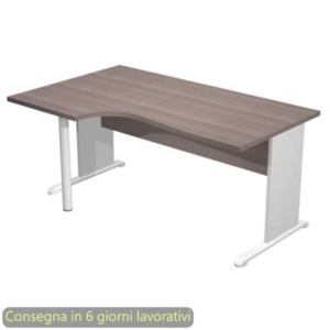 Scrivania angolare sinistra Frassino toscano 160x60/80/100xh.72 cm gamba a pannello Grigia e piede metallico Presto Compact-0