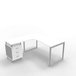 Scrivania con cassettiera sinistra piano Bianco 160x165xh.75 cm gamba ad anello acciaio Argento PractikaP2 ECSAT17S-BA-A-0