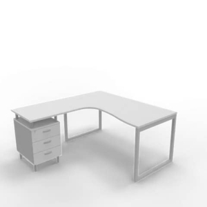 Scrivania con cassettiera sinistra piano Grigio 160x165xh.75 cm gamba ad anello acciaio Argento PractikaP2 ECSAT17S-GR-A-0