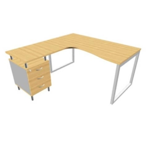 Scrivania con cassettiera sinistra piano Faggio 160x165xh.75 cm gamba ad anello acciaio Argento PractikaP2 ECSAT17S-FA-A-0