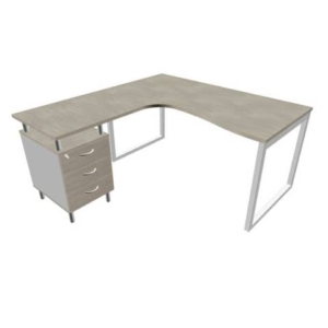 Scrivania con cassettiera sinistra piano cemento 160x165xh.75 cm gamba ad anello acciaio Argento PractikaP2 ECSAT17S-CL-A-0
