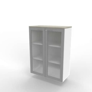 Armadio medio ante vetro telaio MDF - top cemento scocca Bianca 90x45xh.123,2 cm Practika Quadrifoglio - ECEM90T-CL-BA-V3-0