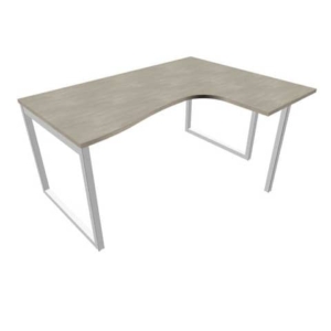 Scrivania angolare destra piano cemento 160x120xh.75 cm gamba ad anello acciaio Argento Practika P2 ECSAT16D-CL-A-0