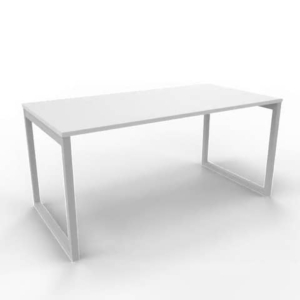 Scrivania piano Bianco 160x80xh.75 cm gamba ad anello in acciaio Argento linea Practika P2 Quadrifoglio - ECSAT160-BA-A-0