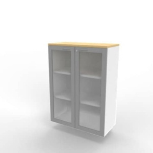 Armadio medio ante vetro telaio MDF - top Faggio scocca Bianca 90x45xh.123,2 cm Practika Quadrifoglio - ECEM90T-FA-BA-V3-0