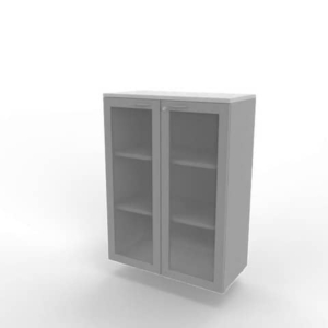 Armadio medio ante vetro telaio MDF - top Grigio scocca Argento 90x45xh.123,2 cm Practika Quadrifoglio - ECEM90T-GR-AA-V3-0