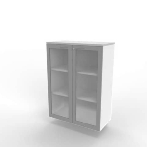 Armadio medio ante vetro telaio MDF - top Grigio scocca Bianca 90x45xh.123,2 cm Practika Quadrifoglio - ECEM90T-GR-BA-V3-0