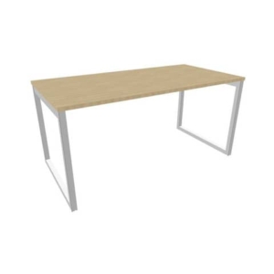 Scrivania piano Rovere 160x80xh.75 cm gamba ad anello in acciaio Argento linea Practika P2 Quadrifoglio - ECSAT160-RK-A-0