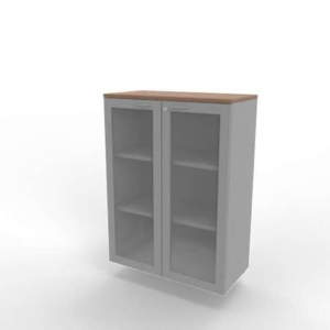 Armadio medio ante vetro telaio MDF - top Noce canaletto scocca Argento 90x45xh.123,2 cm - ECEM90T-NO-AA-V3-0