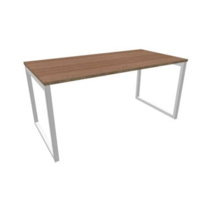 Scrivania piano Noce canaletto 160x80xh.75 cm gamba ad anello acciaio Argento linea Practika P2 ECSAT160-NO-A-0