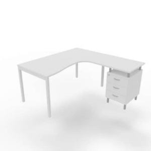 Scrivania con cassettiera a destra piano Bianco 160x165xh.75 cm gamba a ponte in acciaio Bianco Practika P3 ECSPT17D-BA-I-0