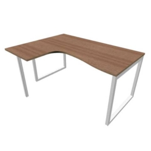 Scrivania angolare sinistra piano Noce canaletto 160x120xh.75 cm gamba ad anello acciaio Argento Practika P2-0