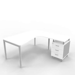 Scrivania con cassettiera a destra piano Bianco 160x165xh.75 cm gamba a ponte in acciaio Argento PractikaP3 ECSPT17D-BA-A-0