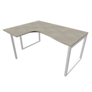Scrivania angolare sinistra piano cemento 160x120xh.75 cm gamba ad anello acciaio Argento Practika P2 ECSAT16S-CL-A-0