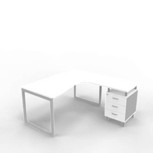 Scrivania con cassettiera a destra piano Bianco 160x165xh.75 cm gamba ad anello acciaio Argento PractikaP2 ECSAT17D-BA-A-0