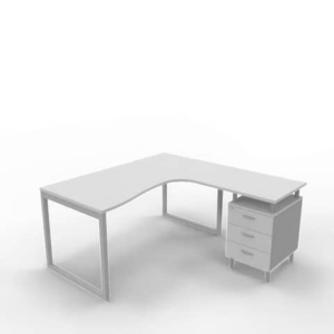 Scrivania con cassettiera a destra piano Grigio 160x165xh.75 cm gamba ad anello acciaio Argento PractikaP2 ECSAT17D-GR-A-0