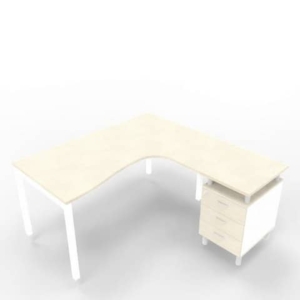 Scrivania con cassettiera a destra piano cemento 160x165xh.75 cm gamba a ponte in acciaio Bianco Practika P3 ECSPT17D-CL-I-0