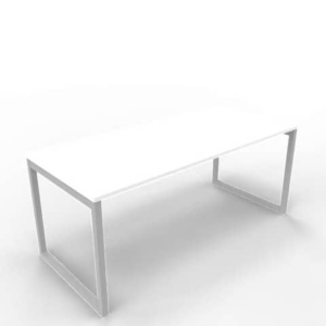 Scrivania piano Bianco 180x80xh.75 cm gamba ad anello in acciaio Argento linea Practika P2 Quadrifoglio - ECSAT180-BA-A-0