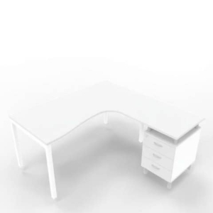 Scrivania con cassettiera a destra piano Grigio 160x165xh.75 cm gamba a ponte in acciaio Bianco Practika P3 ECSPT17D-GR-I-0